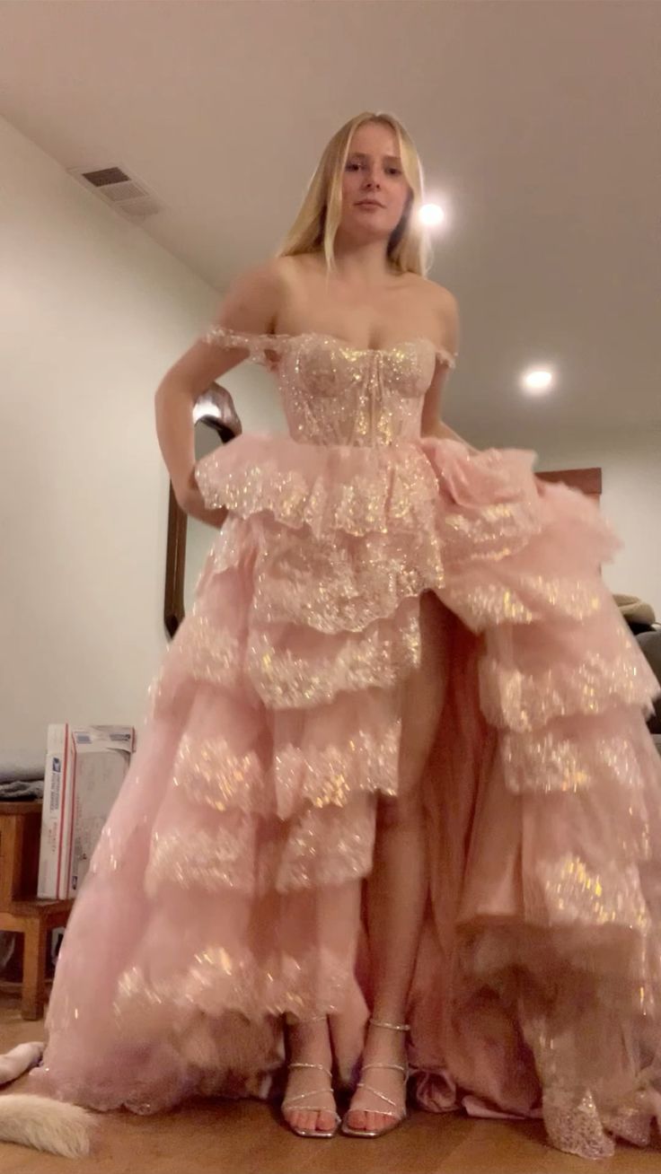 Niedliches A-Linien-Tüllkleid zum 16. Geburtstag mit Pailletten, rosa Ballkleid DP07979