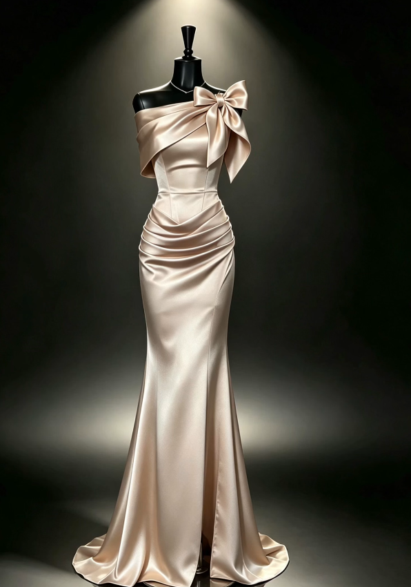 Elegant Sheath Satin Long Evening Dress Champagne Prom Dress DP07999