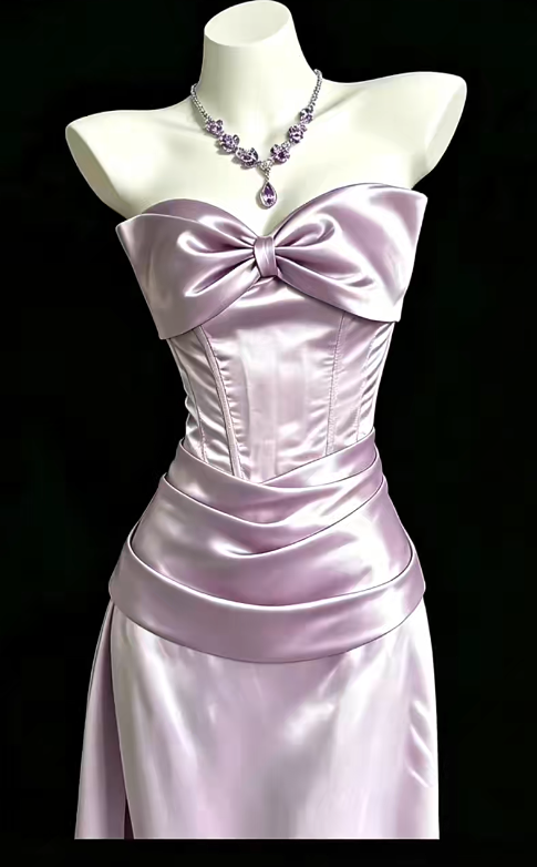 Schickes trägerloses, figurbetontes langes Abendkleid aus Satin, lila Ballkleid DP08010