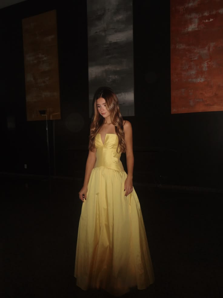 Chic Strapless A-Line Satin Long Evening Dress Yellow Prom Dress DP08013