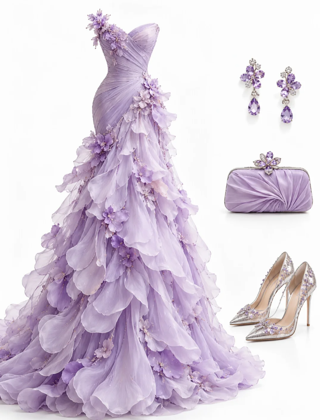 Langes violettes A-Linien-Tüll-Abendkleid im Feen-Stil, Ballkleid DP08028