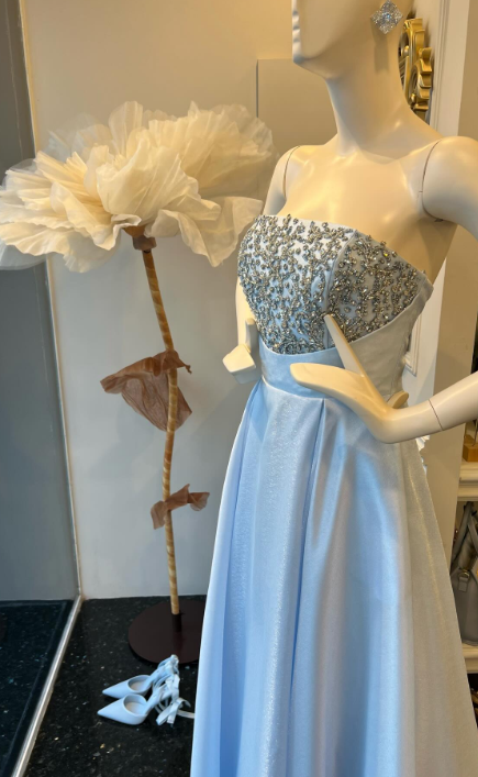 Pretty A-Line Satin Long Evening Dress Blue Prom Dress DP08035