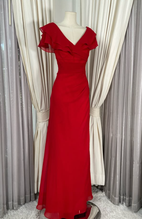 Pretty Sheath Chiffon Long Evening Dress Red Prom Dress DP08067
