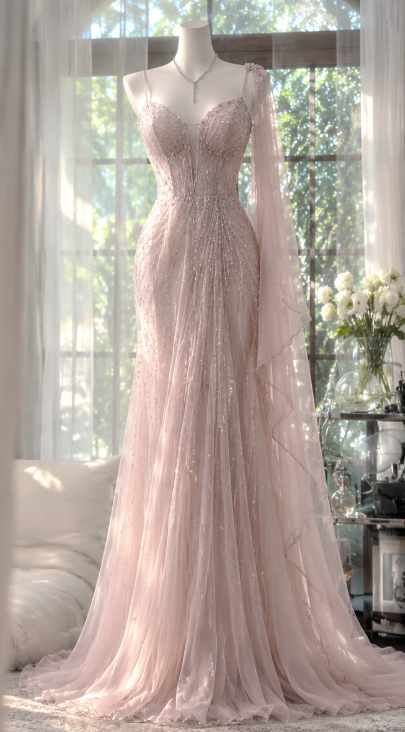 Gorgeous Sheath Chiffon Beaded Long Evening Dress Pink Prom Dress DP08079