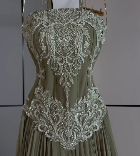 Fairy A-Line Chiffon Long Evening Dress Olive Green Prom Dress DP08098