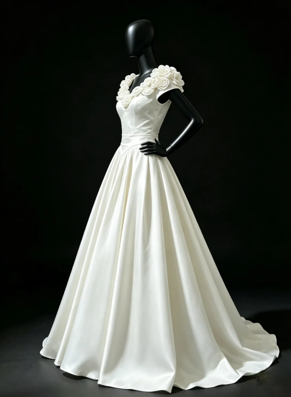 Pretty White Prom Dress A-Line Satin Long Evening Dress DP08101