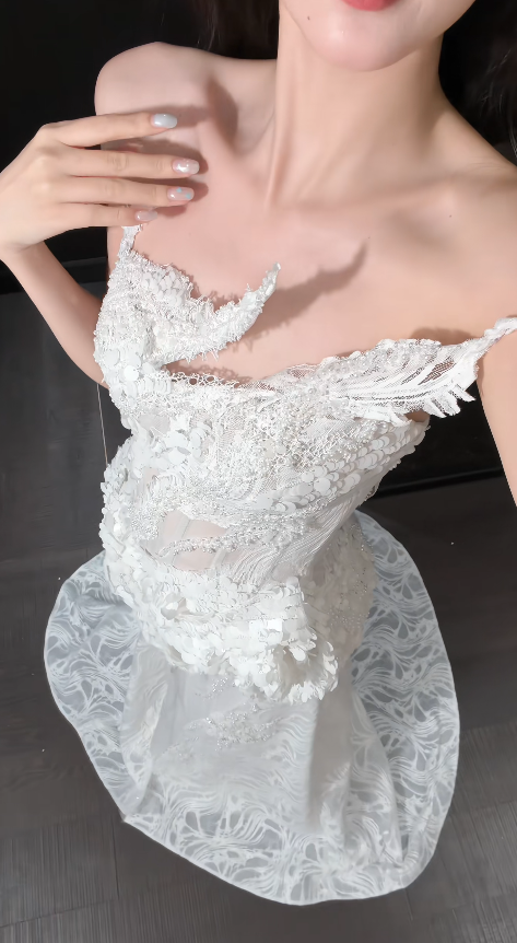 Chic White Wedding Dress Sheath Lace Bridal Gown DP08137