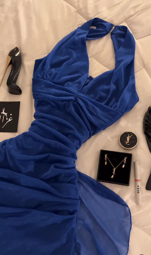 Elegant Navy Blue Prom Dress Sheath Chiffon Long Evening Dress DP08219