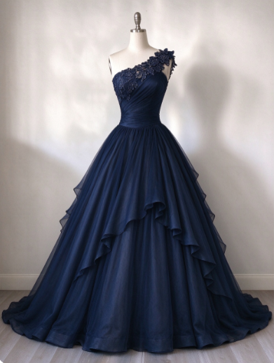Chic Navy Blue Prom Dress A-Line Chiffon Long Evening Dress DP08236