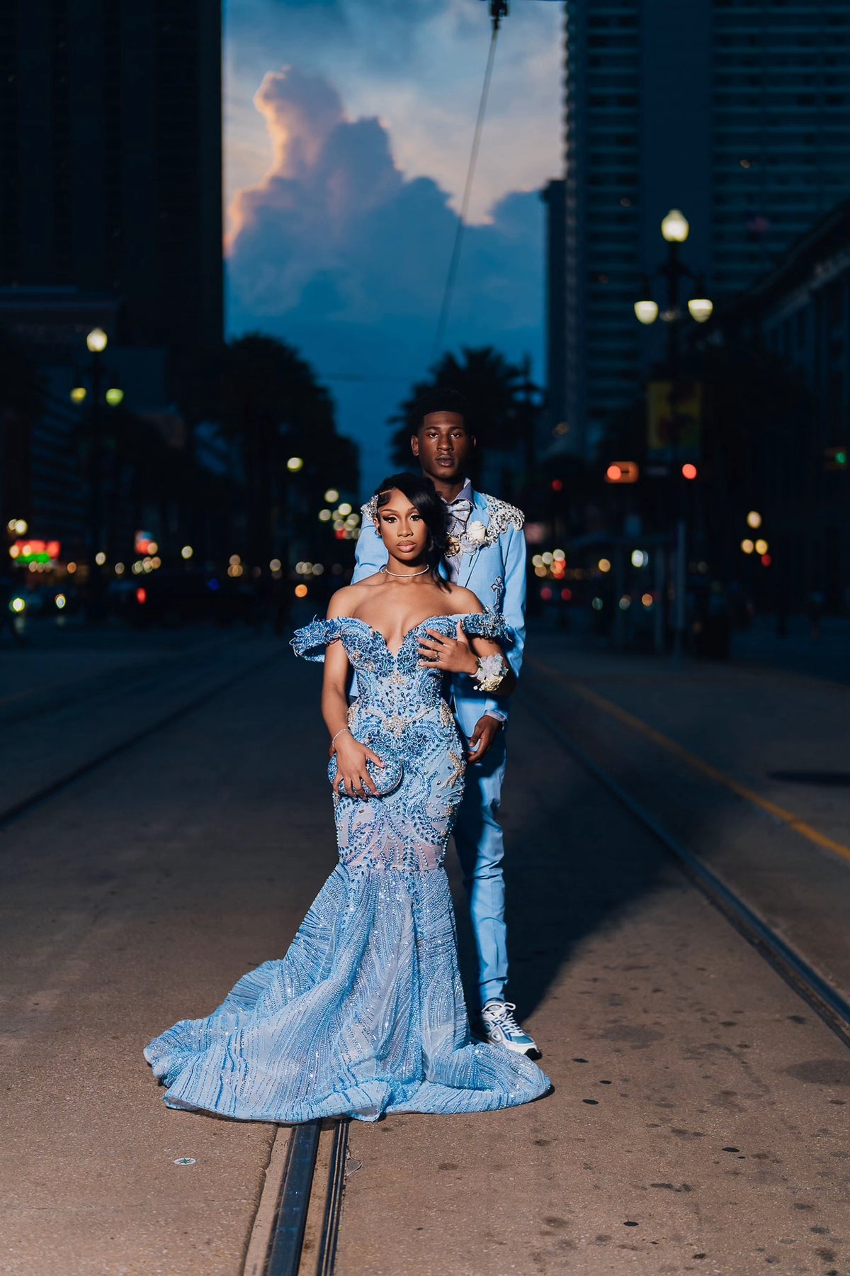 Magnifique robe de bal bleue sirène en tulle perlé, robe de soirée longue DP08241