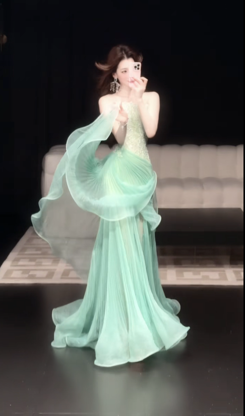 Robe de bal chic verte, robe de soirée longue fourreau en tulle DP08248