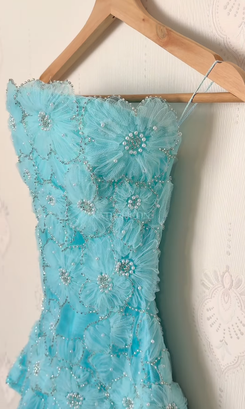 Niedliches kurzes blaues Ballkleid, Etui-Kleid aus Tüll mit Pailletten, Geburtstagskleid DP08270