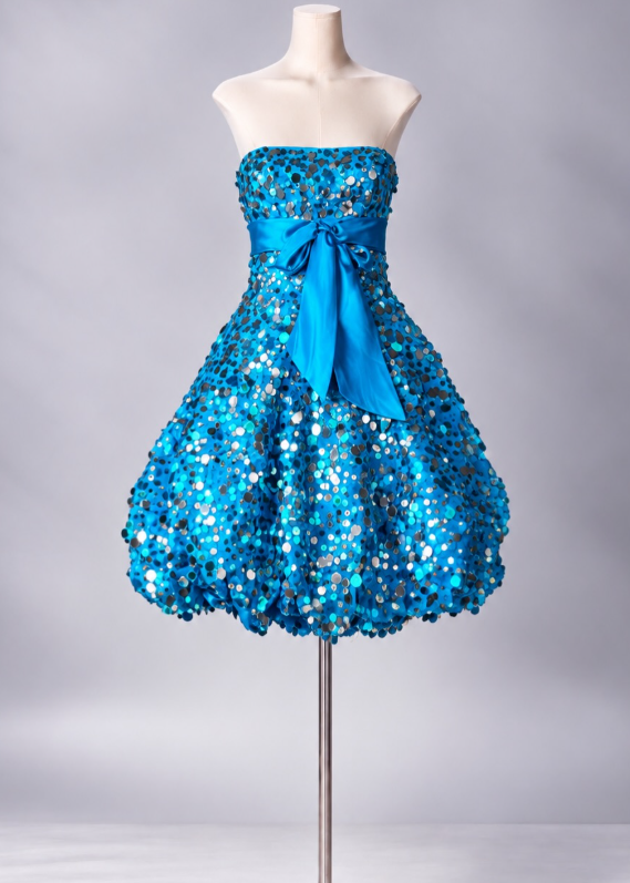 Cute Blue Short Prom Dress A-Line Satin Sequins Birthday Party Dress DP08272