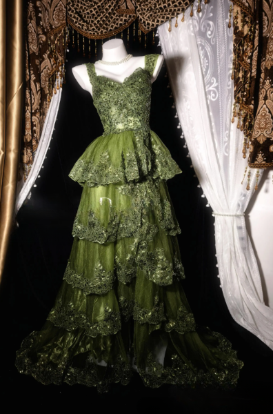 Robe de bal vert pastel coupe trapèze en tulle à sequins, robe de soirée longue DP08288