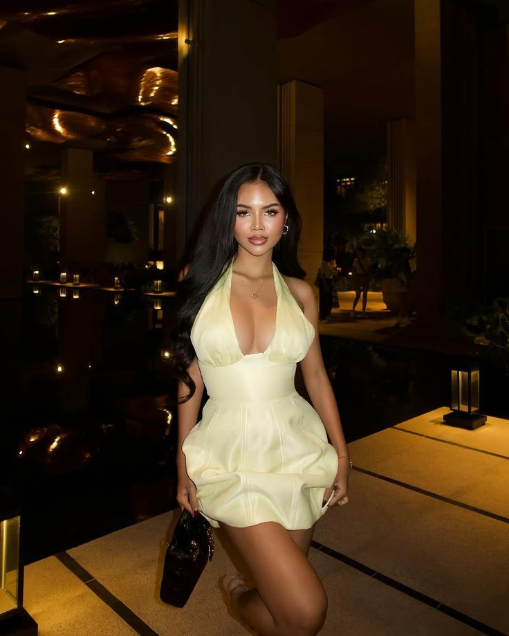 Cute A line Yellow Halter Satin Short Summer Birthday Dress Hoco Dress Birthday Outfit 19th Birthday Mini Party Dresses DP1015