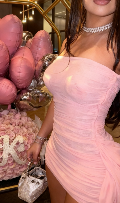 Sexy Sheath Strapless Pink Chiffon Short Summer Birthday Dress Hoco Dress Birthday Outfit 18th Birthday Mini Party Dresses DP1107