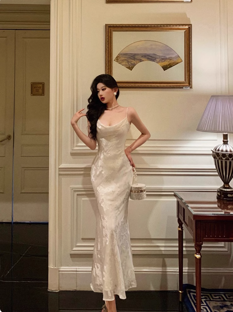 Elegant Mermaid White Floral Sleeveless 21st Birthday Dress Party Gown Birthday Outfits Birthday Dress Ideas For Women DP1301