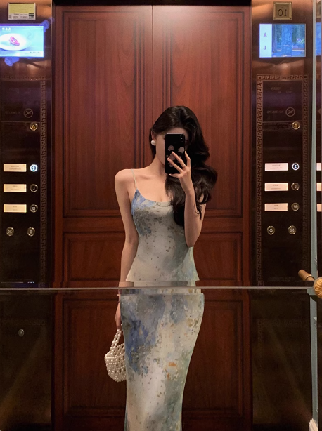 Edle Meerjungfrau Spaghettiträger Grün Blumen Chiffon Langes Kleid zum 18. Geburtstag Partykleid 21. Geburtstag Outfits Geburtstagskleid Ideen für Frauen DP1310