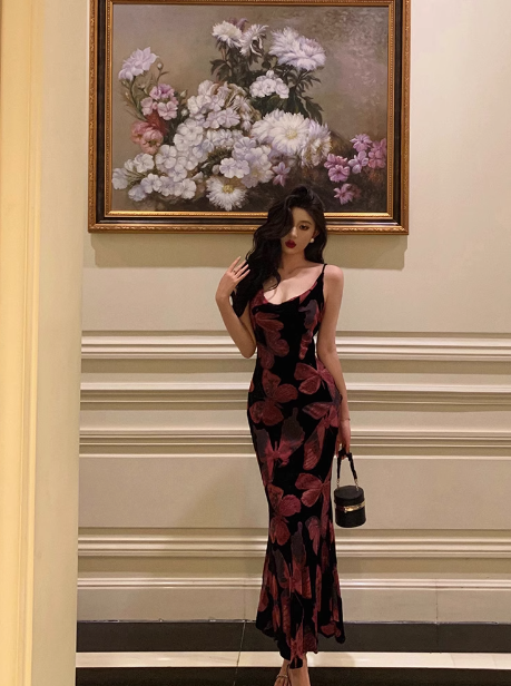 Edle Meerjungfrau Spaghettiträger Rosa Schwarz Langes Kleid zum 18. Geburtstag Partykleid 21. Geburtstag Outfits Geburtstagskleid Ideen für Frauen DP1312