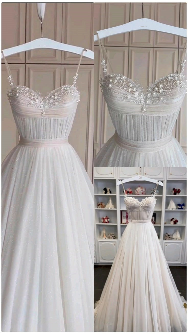 Classic Bridal Gown A Line Spaghetti Straps Tulle White Wedding Dresses Minimalist Bridal Gowns DP1317