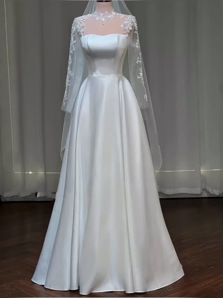 Robe de mariée classique, robe de bal, robes de mariée en satin blanc, robes de mariée minimalistes DP1341
