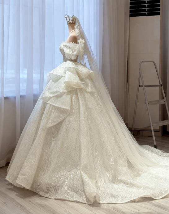 Ethereal Wedding Dress Ball Gown Off The Shoulder Sequin White Wedding Dresses Bridal Gowns DP1342