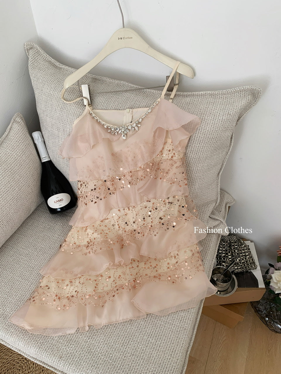 Robe trapèze décontractée à bretelles spaghetti et paillettes roses, tenue d'été courte et décontractée, DP1398