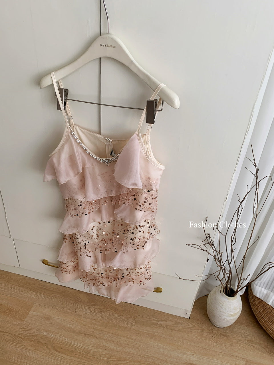 Robe trapèze décontractée à bretelles spaghetti et paillettes roses, tenue d'été courte et décontractée, DP1398