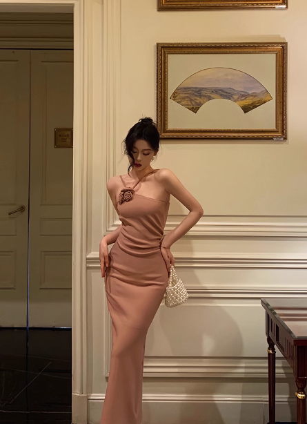 Elegant Sheath Dusty Pink Sleeveless 23rd Birthday Dress Party Gown Birthday Outfits Birthday Dress Ideas For Women DP1433