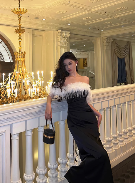 Robe sirène élégante en satin noir à épaules dénudées pour 21e anniversaire, tenue de soirée, idées de robes d'anniversaire pour femmes, DP1448