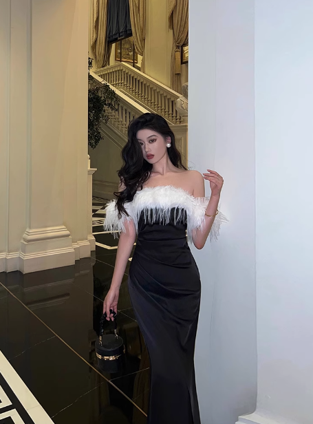 Robe sirène élégante en satin noir à épaules dénudées pour 21e anniversaire, tenue de soirée, idées de robes d'anniversaire pour femmes, DP1448