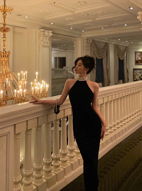 Elegant Mermaid Halter Beads Neckline Black 21st Birthday Dress Party Gown Birthday Outfits Birthday Dress Ideas For Women DP1458