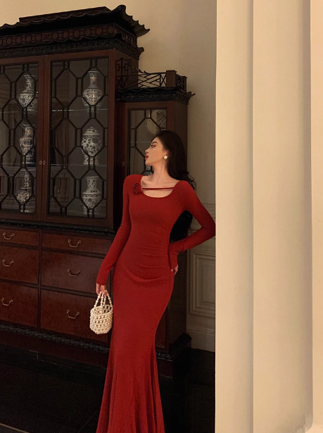 21st birthday dress ideas Sexy Mermaid Long Sleeves Red Satin 21st Birthday Dress Party Gown Bir – DivineProm