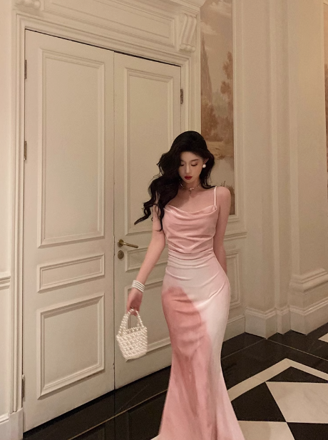 Modest Mermaid Spaghetti Straps Pink Satin 21st Birthday Dress Party Gown Birthday Outfits Birthday Dress Ideas For Women DP1481