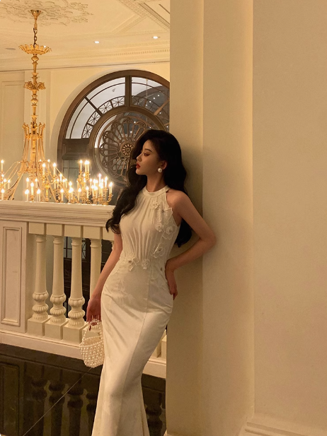 Robe sirène modeste en satin blanc à col haut pour 21e anniversaire, tenue de fête, idées de robes d'anniversaire pour femmes, DP1482