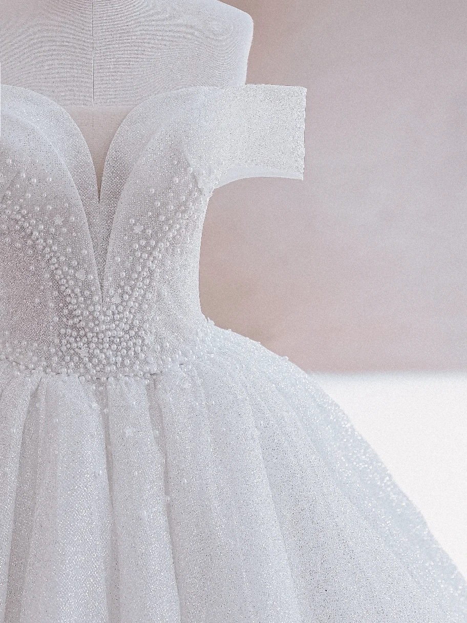 Glitzer Brautkleider Ballkleid Off The Shoulder Pailletten Brautkleid Lange Brautkleider DP1493