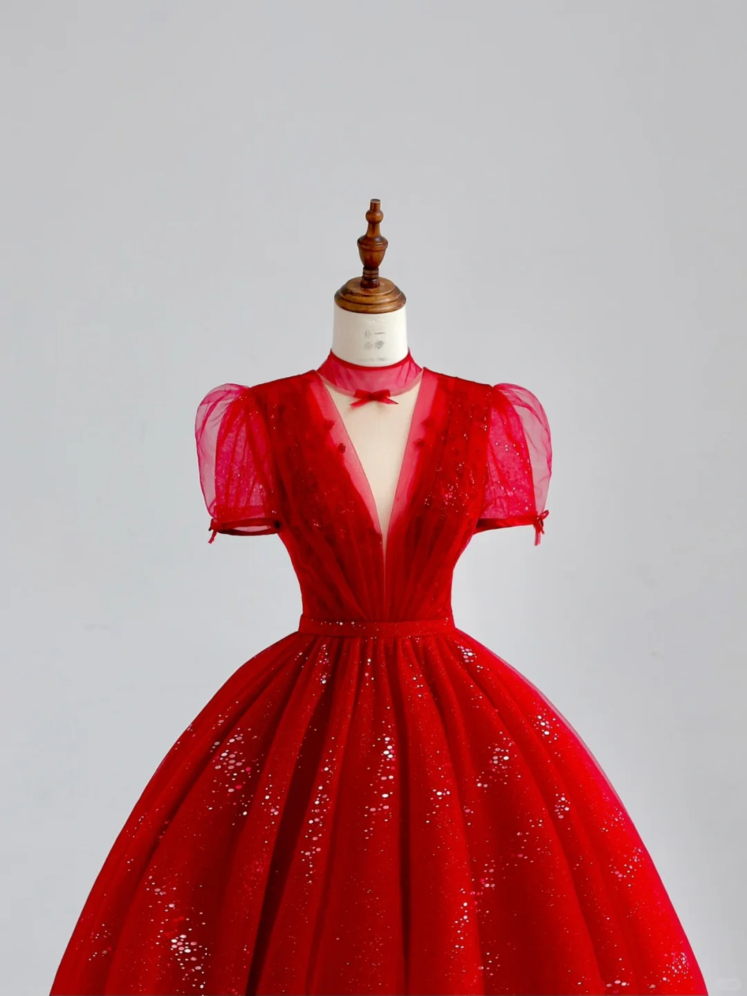 Robe de bal élégante et glamour, décolleté en V, manches courtes, en tulle rouge, robe de soirée longue, DP1521