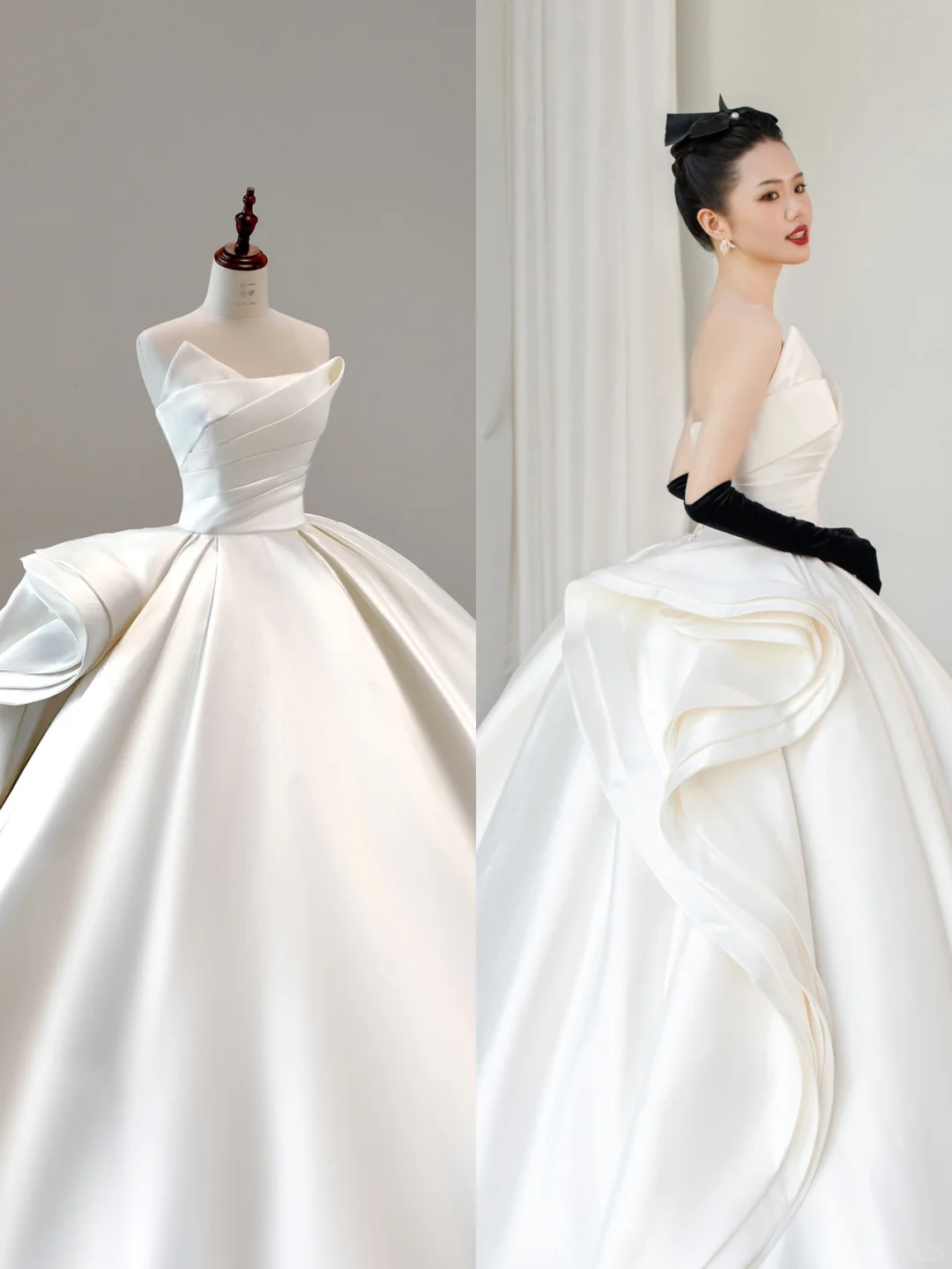 Robe de mariée classique, robe de bal, bustier, satin blanc, robes de mariée minimalistes, DP1552
