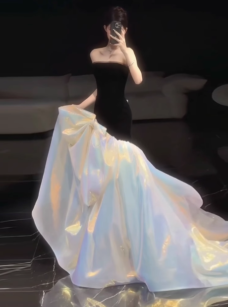 Robe de soirée élégante et glamour, style sirène, sans bretelles, noire, pour 21e anniversaire, tenue d'anniversaire, robe de soirée pour femme, DP1644