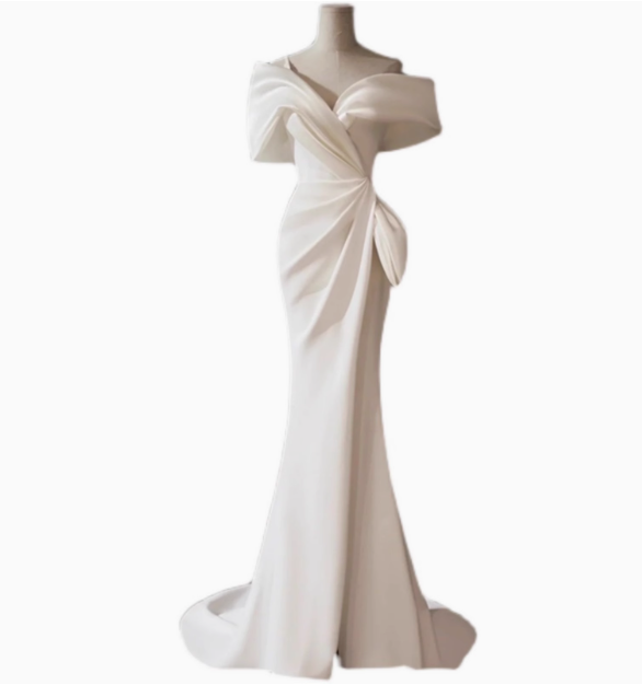 Robe de mariée classique sirène épaules dénudées en satin blanc, robes de mariée minimalistes DP1653