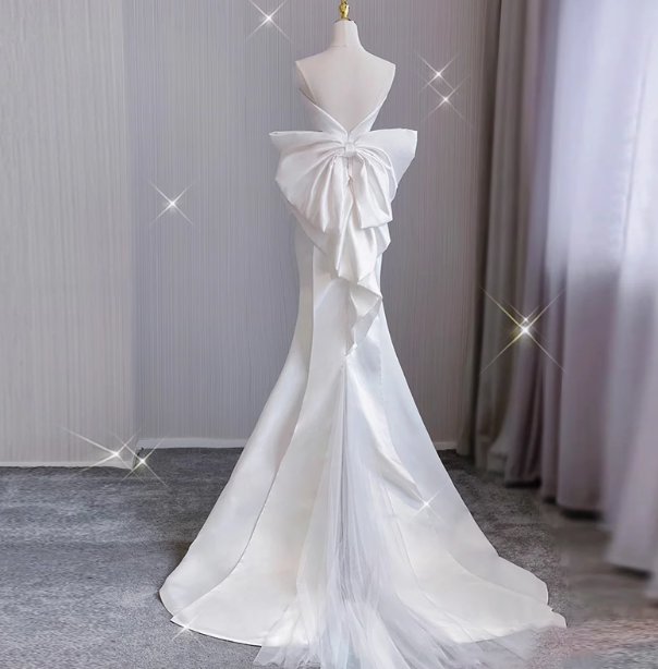 Robe de mariée classique sirène bustier satin blanc robes de mariée minimaliste robes de mariée DP1657