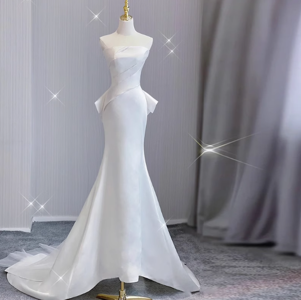 Robe de mariée classique sirène bustier satin blanc robes de mariée minimaliste robes de mariée DP1657