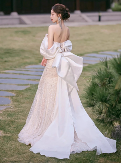 Robe de mariée classique sirène épaules dénudées paillettes robes de mariée blanches robes de mariée minimalistes DP1660