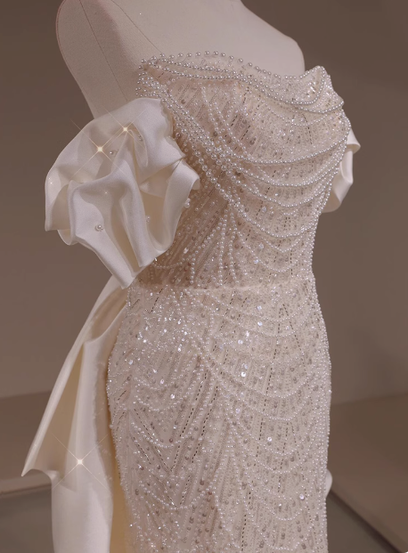 Robe de mariée classique sirène épaules dénudées paillettes robes de mariée blanches robes de mariée minimalistes DP1660