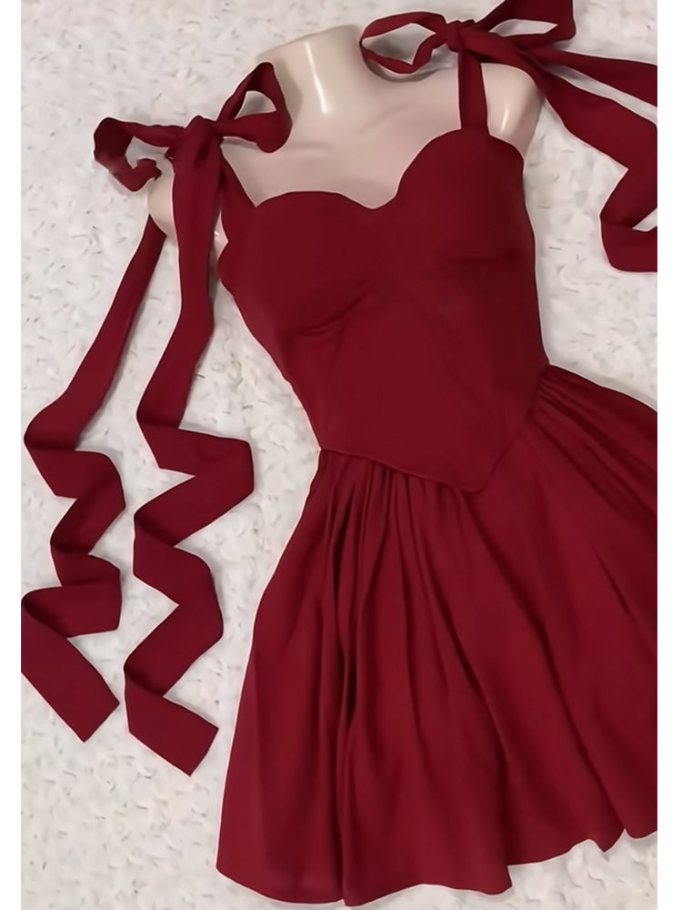 Cute A line Straps Short Burgundy Summer Birthday Dress Hoco Dress Birthday Outfit 23rd Birthday Party Dresses DP1712
