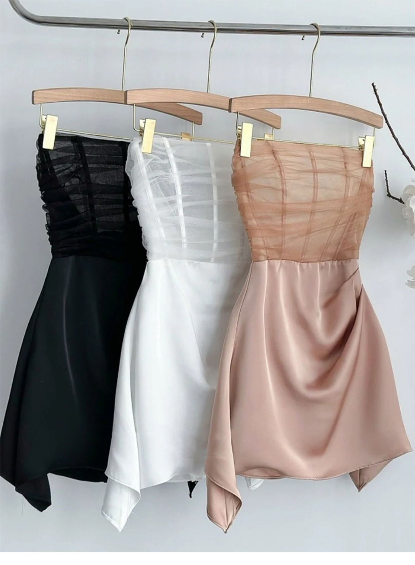 Simple A line Strapless Black Tulle Short Homecoming Dress Summer Hoco Dresses Cocktail Dress DP1755