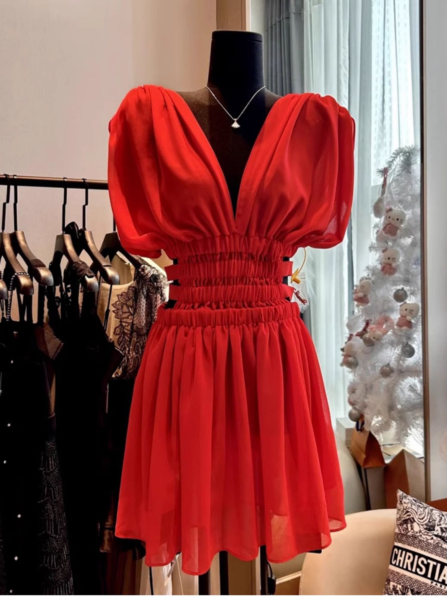 Simple A line V Neck Red Short Homecoming Dress Summer Hoco Dresses Cocktail Dress D1766