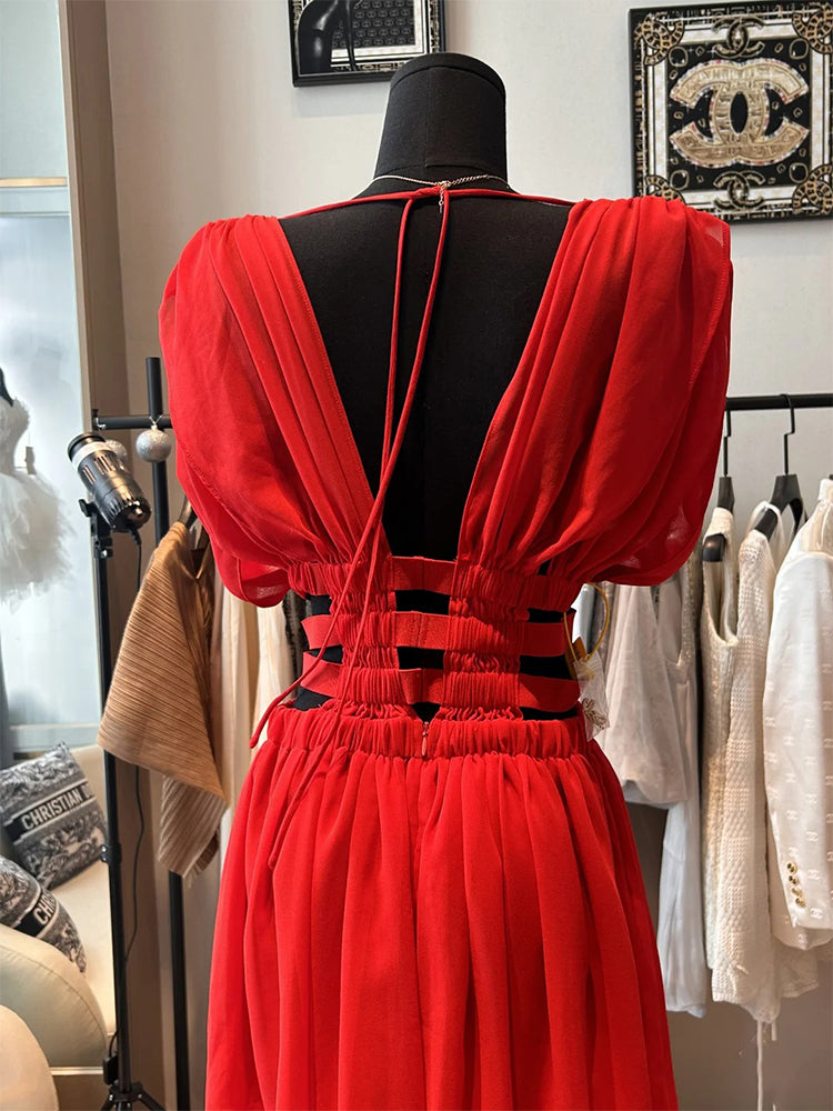 Simple A line V Neck Red Short Homecoming Dress Summer Hoco Dresses Cocktail Dress D1766