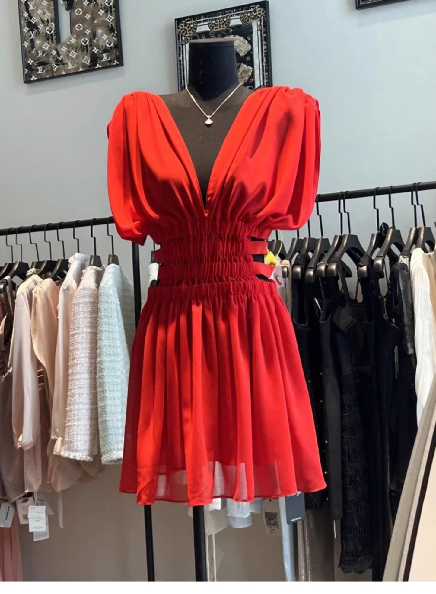Simple A line V Neck Red Short Homecoming Dress Summer Hoco Dresses Cocktail Dress D1766