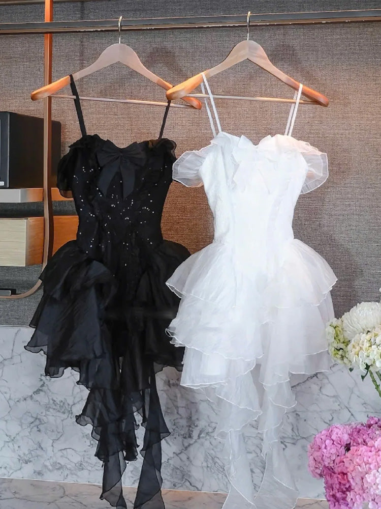 Simple A line Spaghetti Straps Ruffles Black Short Homecoming Dress Summer Hoco Dresses Cocktail Dress DP1774